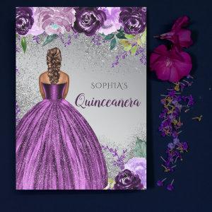 Budget Purple Glitter Dress Quinceañera
