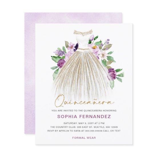 Budget Purple Gold Dress Quinceañera