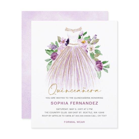 Budget Purple Gold Dress Quinceañera