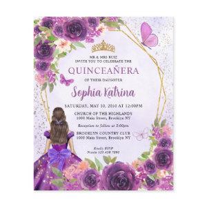 Budget Purple Gold Floral Princess Quinceañera