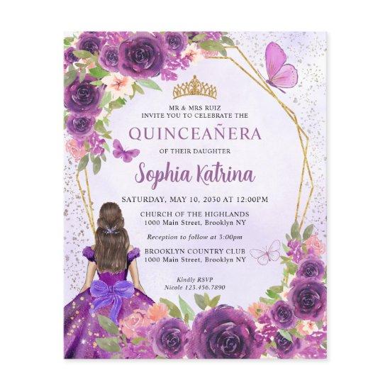 Budget Purple Gold Floral Princess Quinceañera
