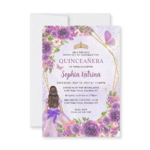 Budget Purple Gold Floral Princess Quinceañera Note Card