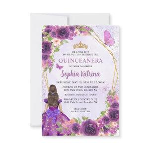 Budget Purple Gold Floral Princess Quinceañera Note Card