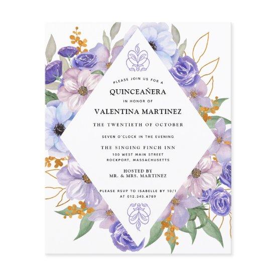 Budget Purple Gold Floral Quinceanera