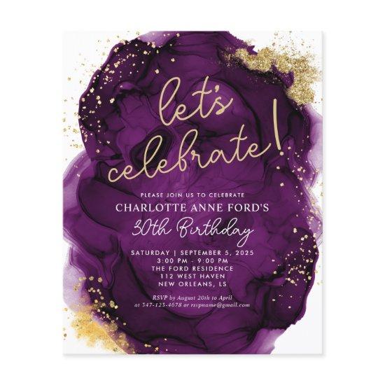Budget Purple Gold Glitter Alcohol Ink Birthday