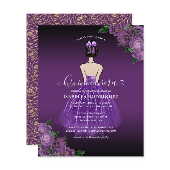 Budget Purple Princess Gold Quinceañera
