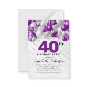 Budget Purple Silver Balloon Glitter 40th Birthday Note Card