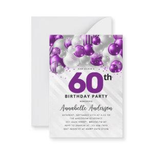 Budget Purple Silver Balloon Glitter 60th Birthday Note Card