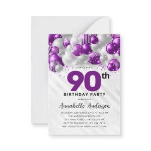 Budget Purple Silver Balloon Glitter 90th Birthday Note Card