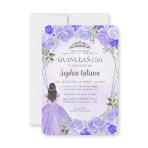 Budget Purple Silver Floral Princess Quinceañera Note Card