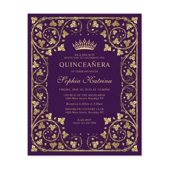 Budget Purple Violet Floral Gold Tiara Quinceanera