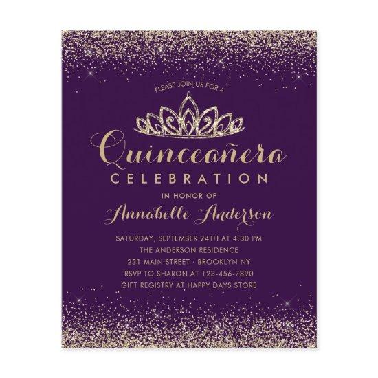 Budget Purple Violet Gold Quinceañera Tiara Invite