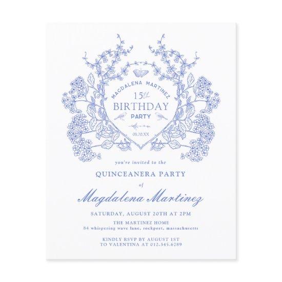 BUDGET Quinceanera Birthday Blue Floral Crest