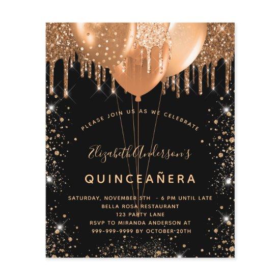 Budget Quinceanera black gold glitter