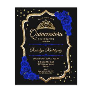 Budget Quinceanera -  Black Gold Royal Blue Invite Flyer