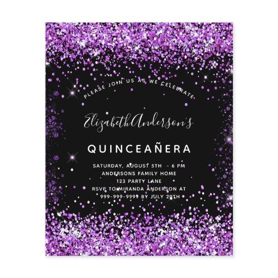 Budget Quinceanera black purple glitter
