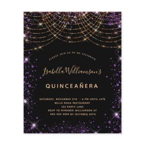 Budget Quinceanera black purple gold glitter dust