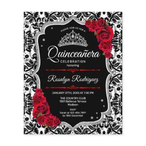 Budget Quinceanera - Black Red Silver Invite Flyer