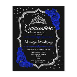 Budget Quinceanera Black Silver Royal Blue Invite Flyer