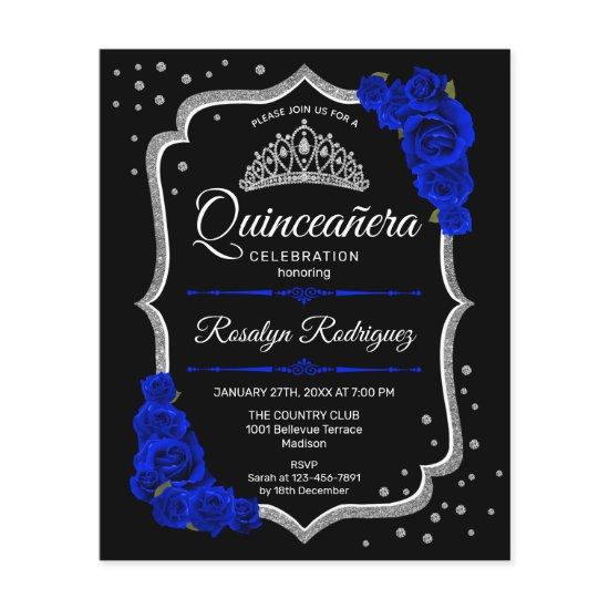 Budget Quinceanera Black Silver Royal Blue Invite Flyer