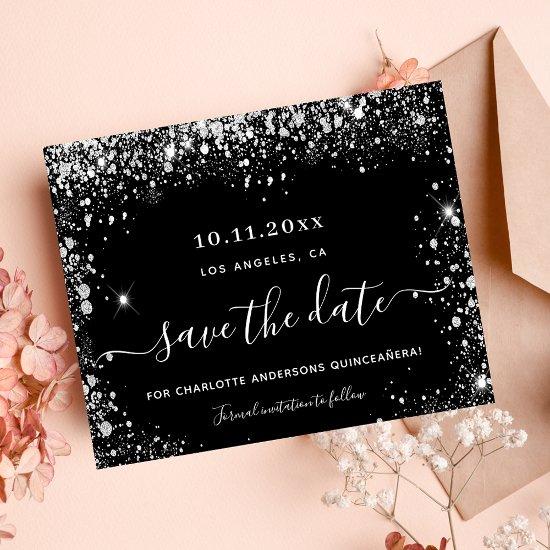 Budget Quinceanera black silver save the date