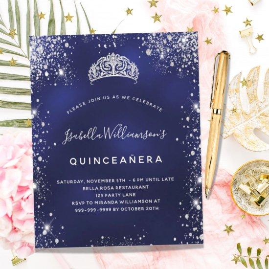 Budget Quinceanera blue silver glitter dust tiara