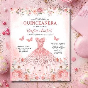 Budget Quinceañera Blush Pink Floral Butterfly Flyer