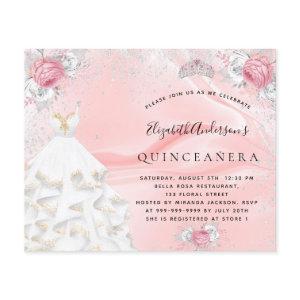 Budget Quinceanera blush pink glitter dress tiara