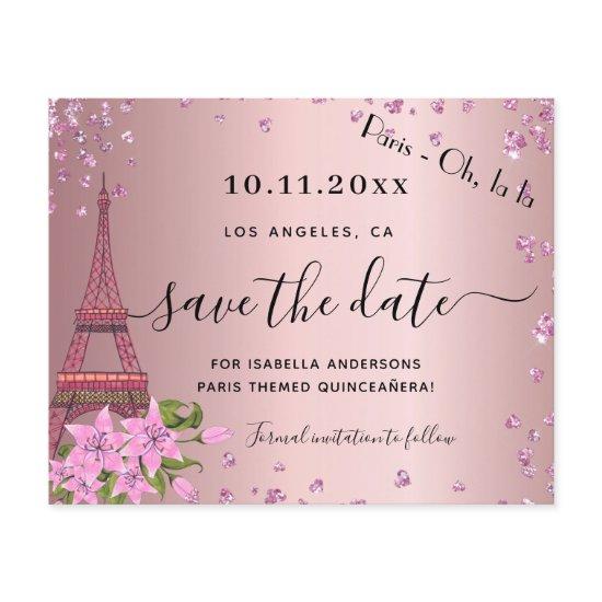 Budget Quinceanera blush pink paris save the date