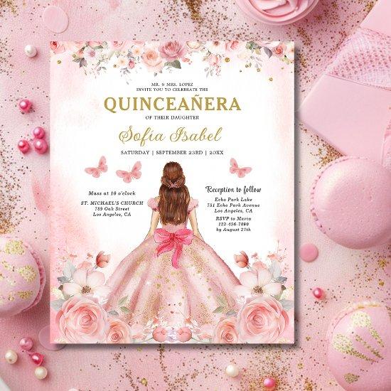 Budget Quinceañera Blush Pink Rose Floral Flyer