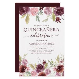 Budget Quinceanera Burgundy Blush Pink Floral