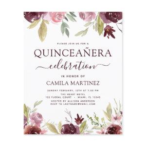 Budget Quinceanera Burgundy Blush Pink Floral Flyer