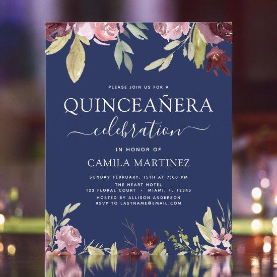 Budget Quinceanera Burgundy Pink Floral
