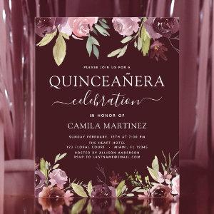 Budget Quinceanera Burgundy Pink Floral