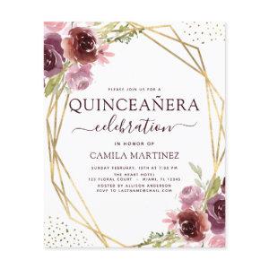 Budget Quinceanera Burgundy Pink Geometric Floral Flyer