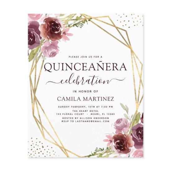Budget Quinceanera Burgundy Pink Geometric Floral Flyer
