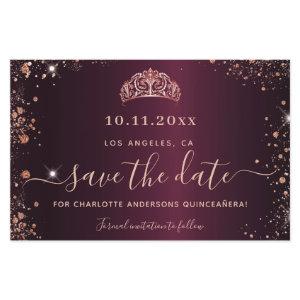 Budget Quinceanera burgundy rose gold save date
