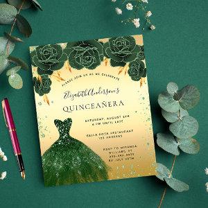 Budget Quinceanera emerald green gold dress floral