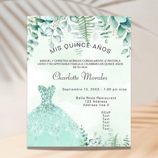 Budget Quinceanera enchanted forest ferns dress