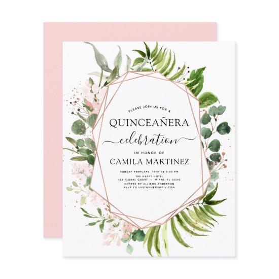 Budget Quinceanera Eucalyptus Rose Gold Geometric