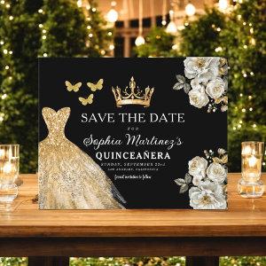 Budget Quinceanera Floral Gold Save the Date  Flyer