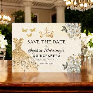 Budget Quinceanera Floral Gold Save the Date  Flyer