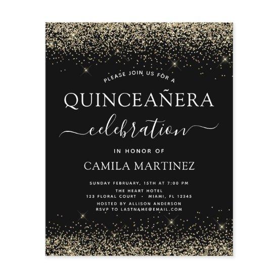 Budget Quinceanera Gold Black Modern Glitter Flyer