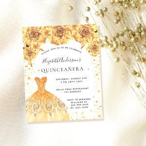 Budget Quinceanera gold dress floral