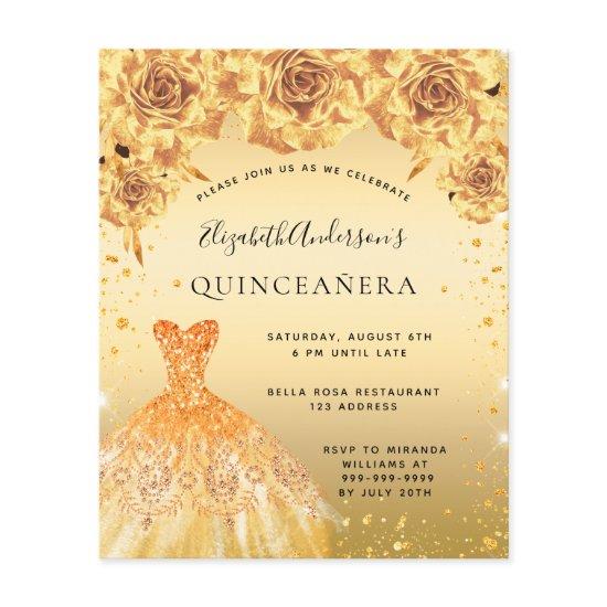 Budget Quinceanera gold dress floral