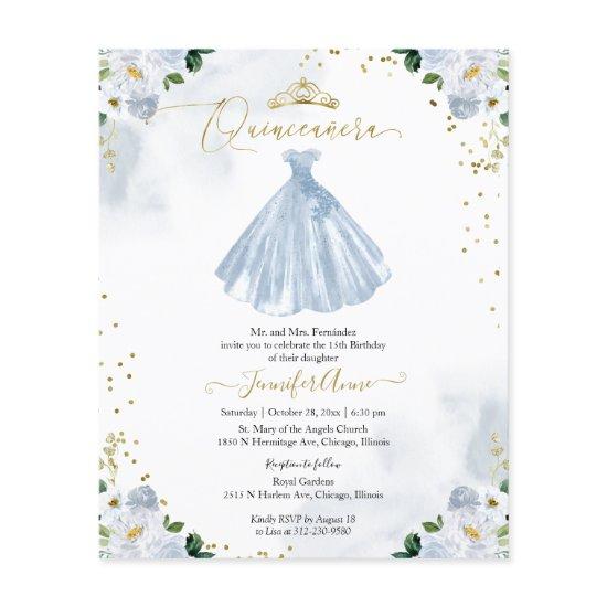 Budget Quinceanera  Blue Floral Gown