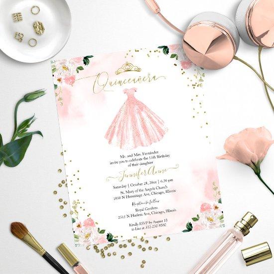 Budget Quinceanera  Blush Floral Gown