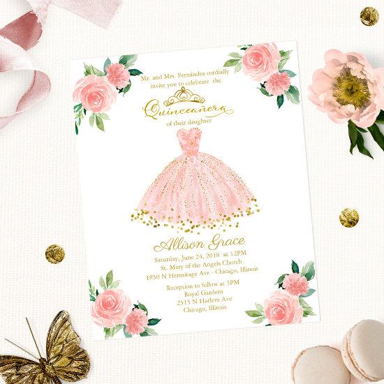 Budget Quinceanera  Gold Blush Gown
