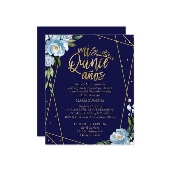 Budget Quinceanera  Gold Foil Dark Blue