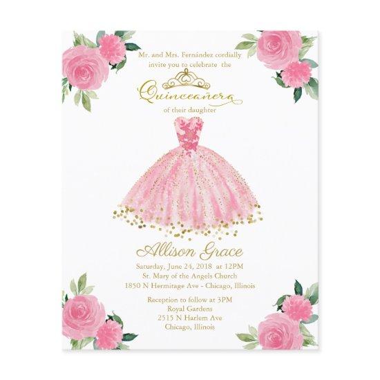 Budget Quinceanera  Gold Hot Pink Gown